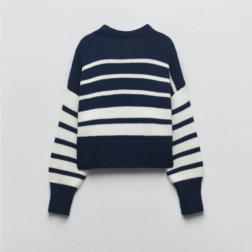 Zara STRIPED KNIT CARDIGAN. Striped. Size S. New with Tags. - Picture 8 of 9